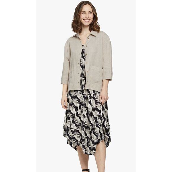 Masai Copenhagen Janica Linen Jacket Sz Large Front Square Pockets Tan Beige - Picture 3 of 8